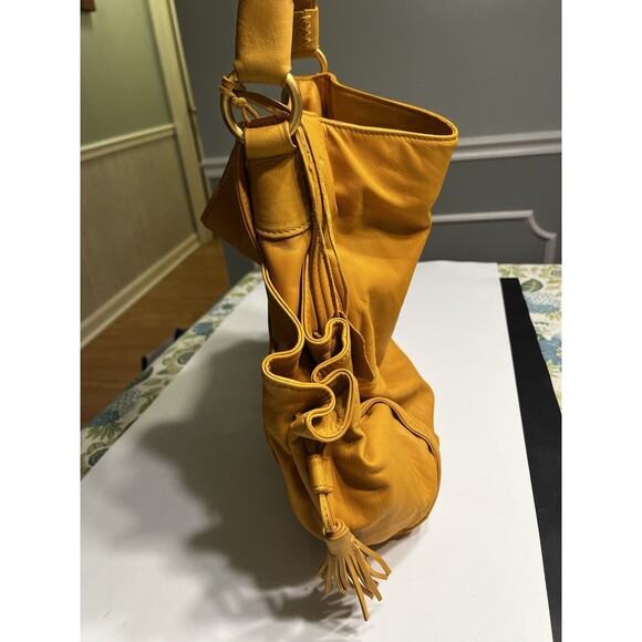 Coldwater Creek Buttery Soft Leather Harvest Gold Yellow Hobo Shoulder Bag Purse - Picture 4 of 16